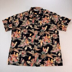 VTG Island Aloha Wear Hawaiian Button Camp Shirt Mens 2X Hula Girl Chief Maids
